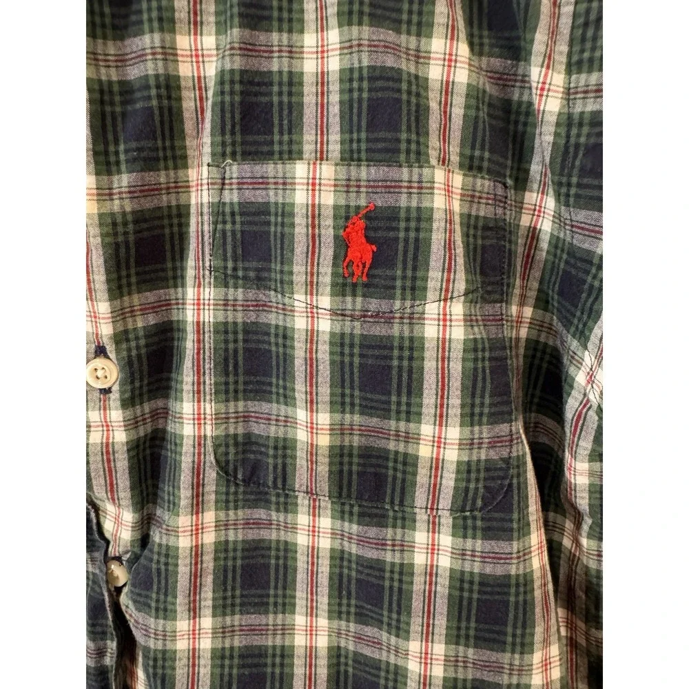 Ralph Lauren Boys Size 7 Short Sleeve Button Up Shirt Blue Green‎ Plaid